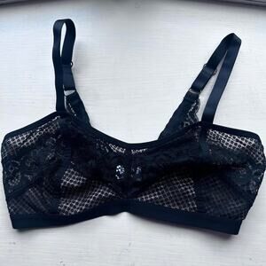 Rougette black lace balconette bra 34F Sexy Heart